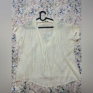 Light Cream V-Neck Short Sleeve Women's Top